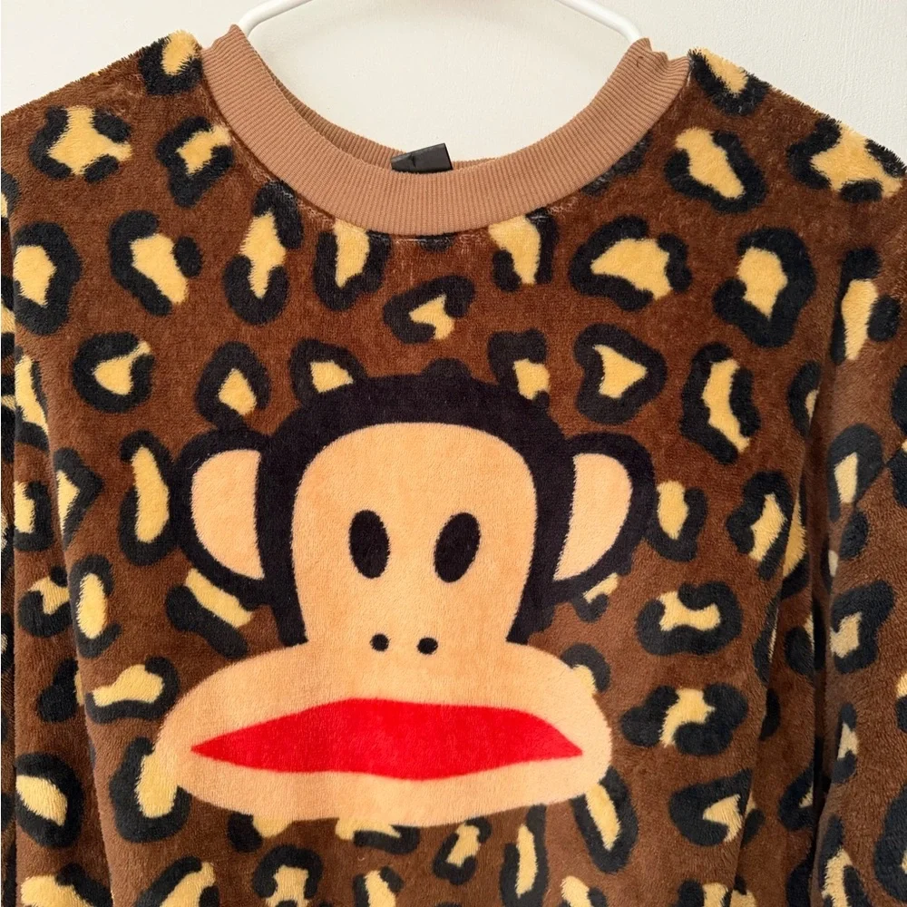 Paul Frank Y2K Cheetah Print Crewneck Oversized Teddy Juniors XL Lounge - Picture 4 of 6